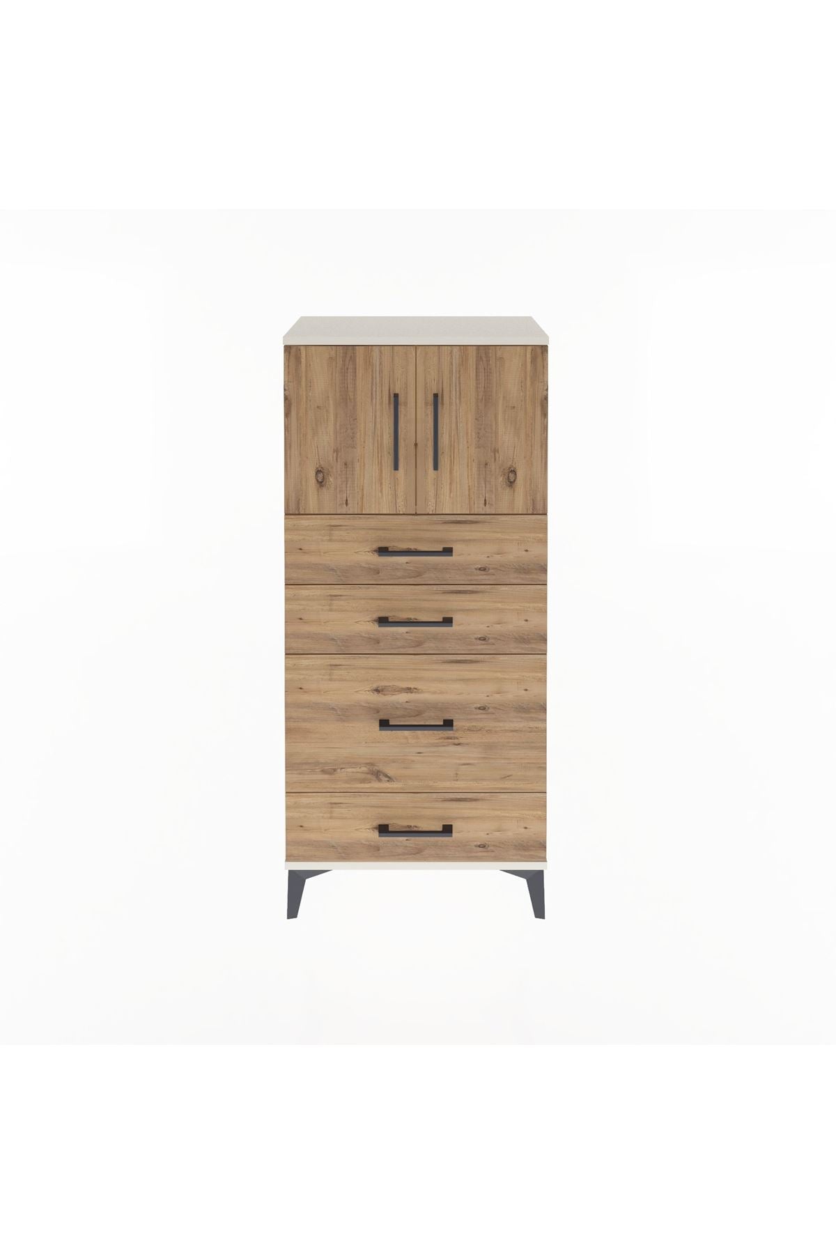 Arges Dolap Tek Raflı 4 Çekmeceli 2 Kapaklı 60x30x134 Aytaşı-Çam