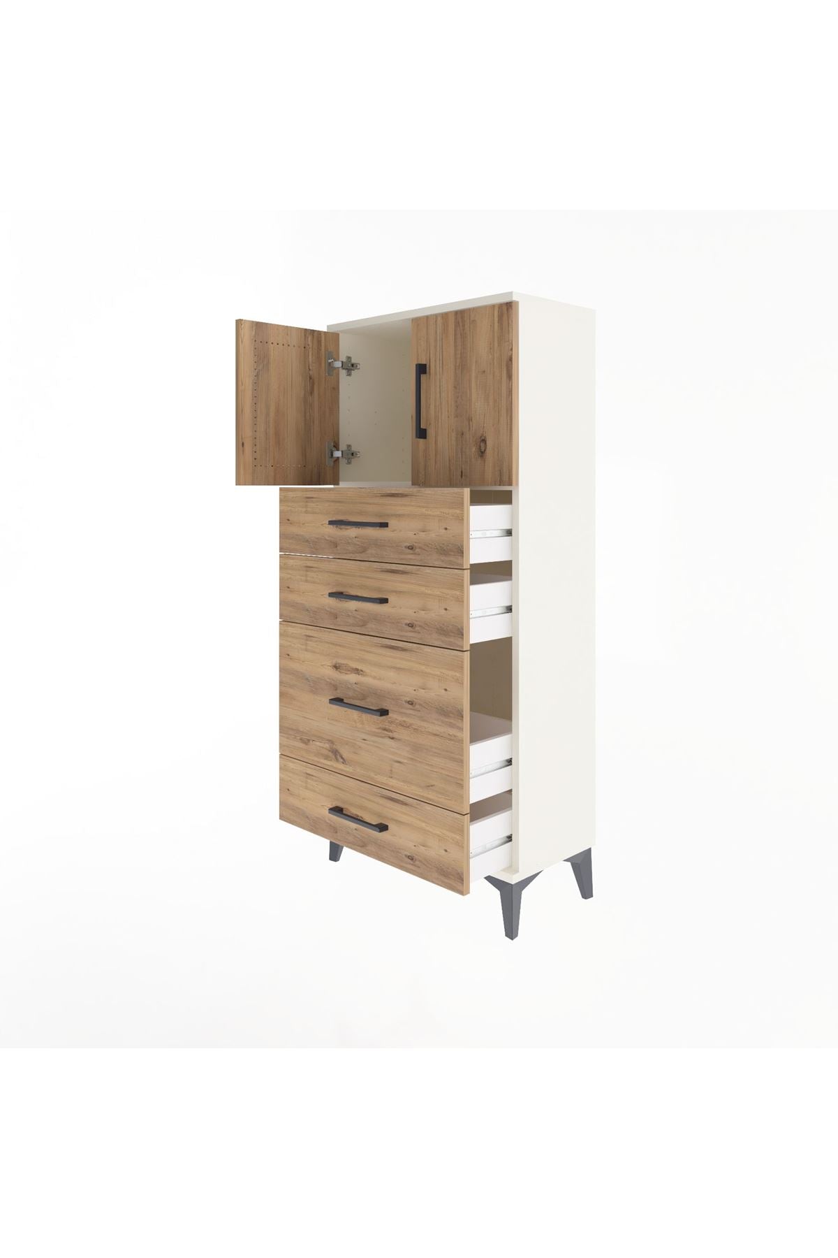 Arges Dolap Tek Raflı 4 Çekmeceli 2 Kapaklı 60x30x134 Aytaşı-Çam