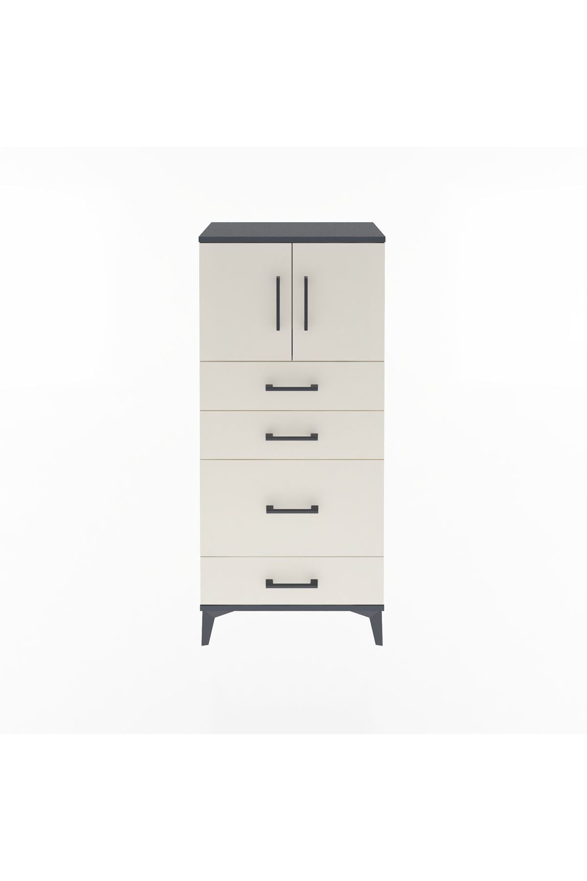 Arges Dolap Tek Raflı 4 Çekmeceli 2 Kapaklı 60x30x134 Antrasit-Aytaşı