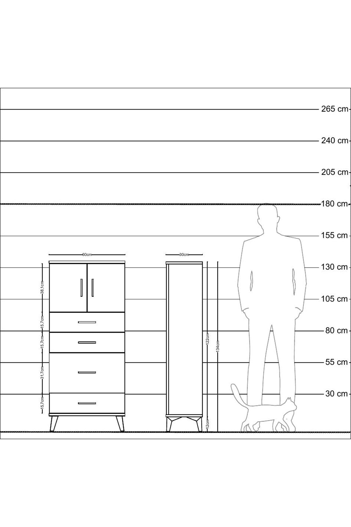 Arges Dolap Tek Raflı 4 Çekmeceli 2 Kapaklı 60x30x134 Antrasit-Aytaşı