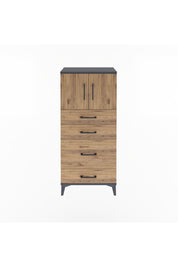 Arges Dolap Tek Raflı 4 Çekmeceli 2 Kapaklı 60x30x134 Antrasit-Çam