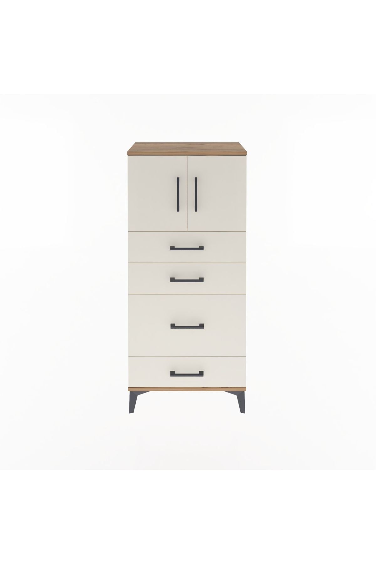 Arges Dolap Tek Raflı 4 Çekmeceli 2 Kapaklı 60x30x134 Çam-Aytaşı