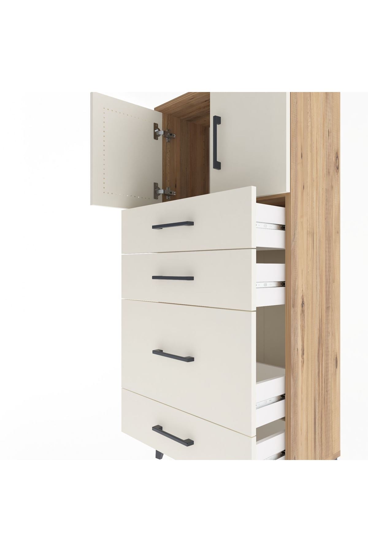 Arges Dolap Tek Raflı 4 Çekmeceli 2 Kapaklı 60x30x134 Çam-Aytaşı