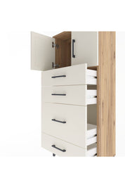 Arges Dolap Tek Raflı 4 Çekmeceli 2 Kapaklı 60x30x134 Çam-Aytaşı