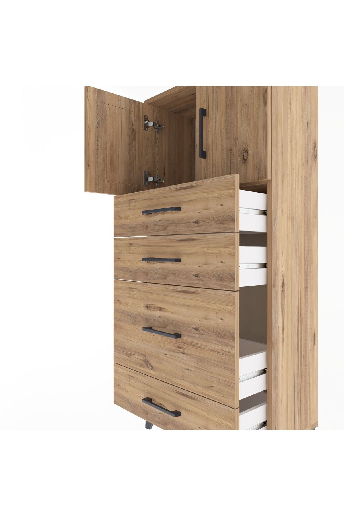 Arges Dolap Tek Raflı 4 Çekmeceli 2 Kapaklı 60x30x134 Çam-Çam