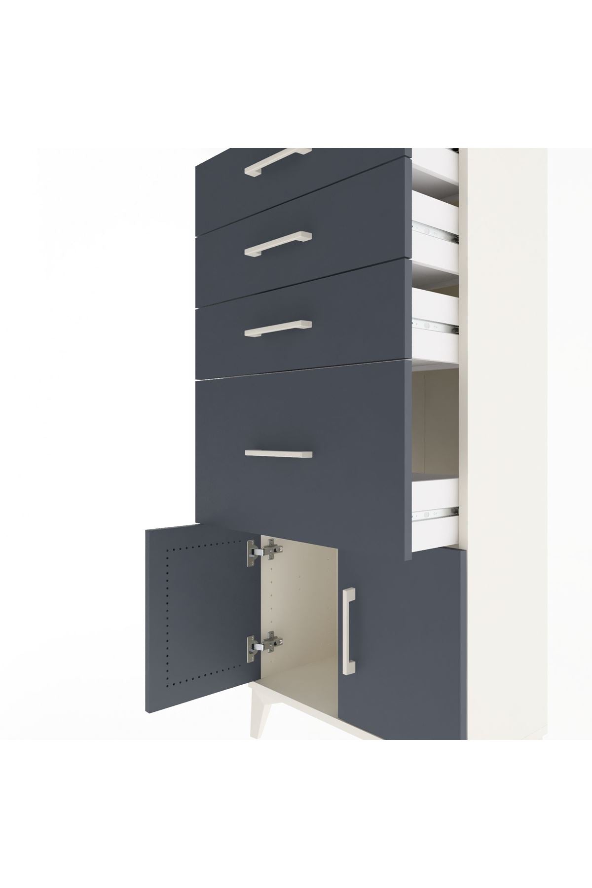 Arges Dolap 4 Çekmeceli 2 Kapaklı 60x30x134 Aytaşı-Antrasit