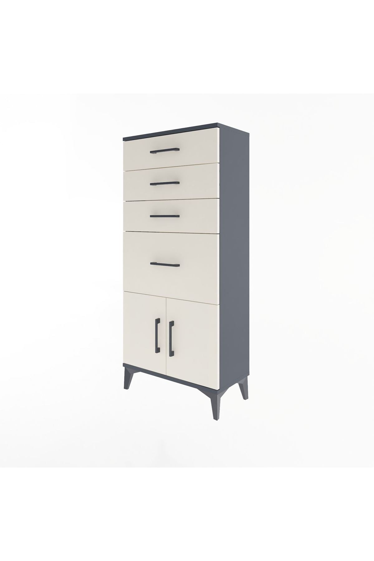 Arges Dolap 4 Çekmeceli 2 Kapaklı 60x30x134 Antrasit-Aytaşı