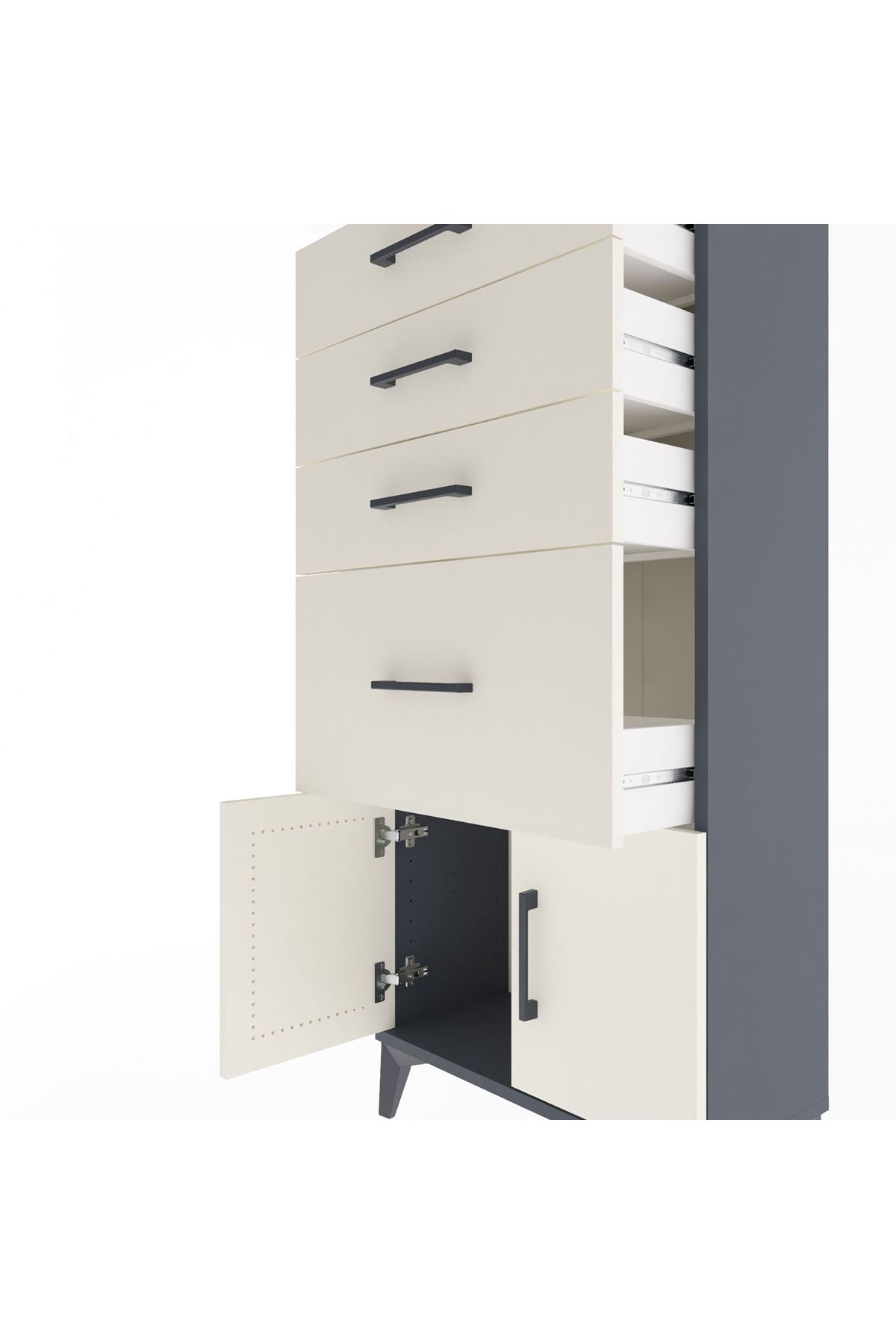 Arges Dolap 4 Çekmeceli 2 Kapaklı 60x30x134 Antrasit-Aytaşı