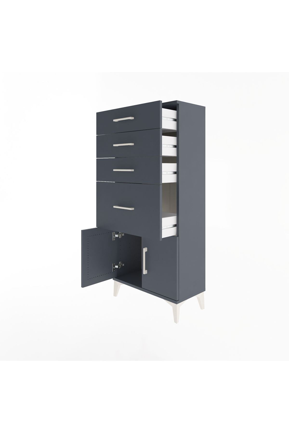Arges Dolap 4 Çekmeceli 2 Kapaklı 60x30x134 Antrasit-Antrasit