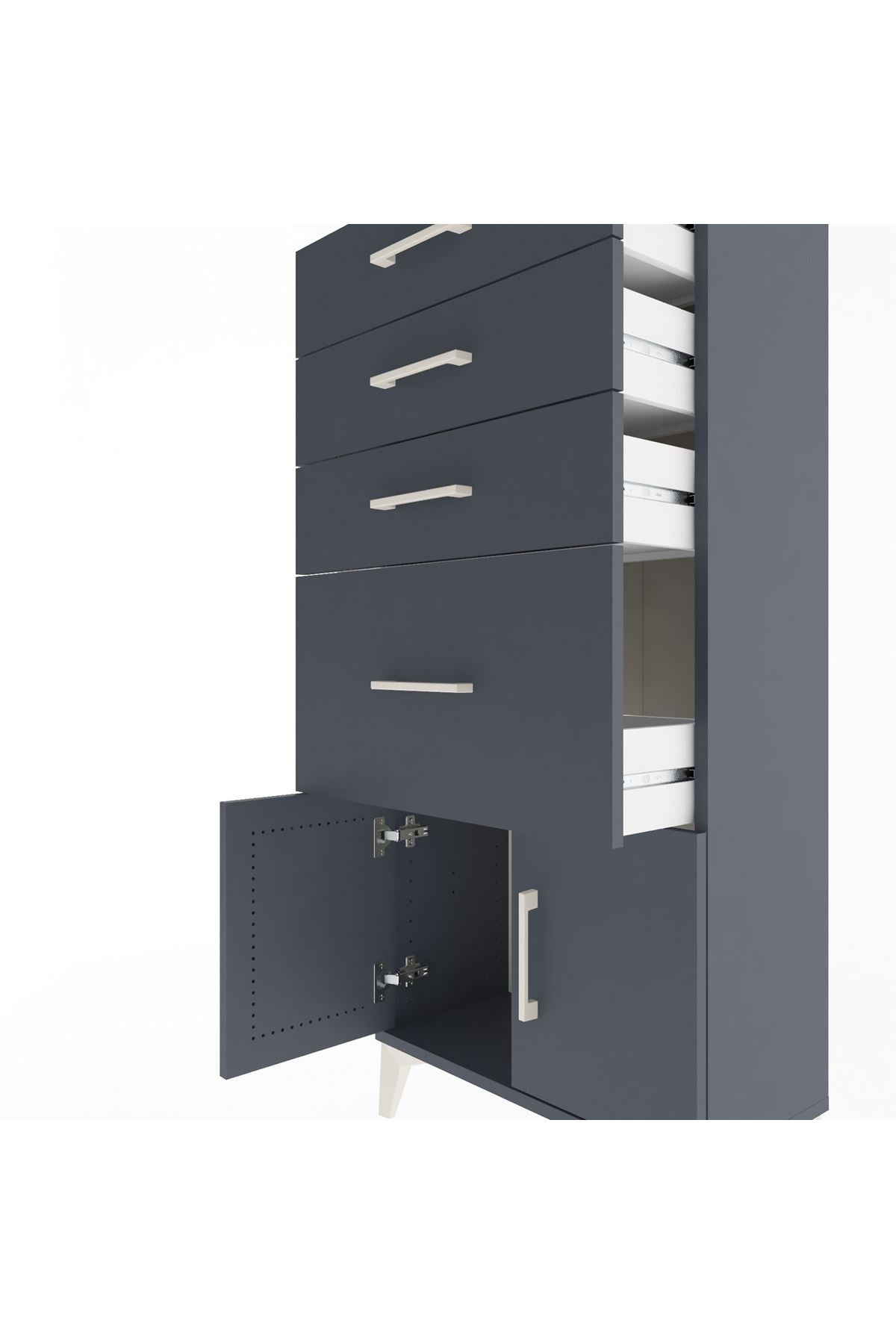 Arges Dolap 4 Çekmeceli 2 Kapaklı 60x30x134 Antrasit-Antrasit