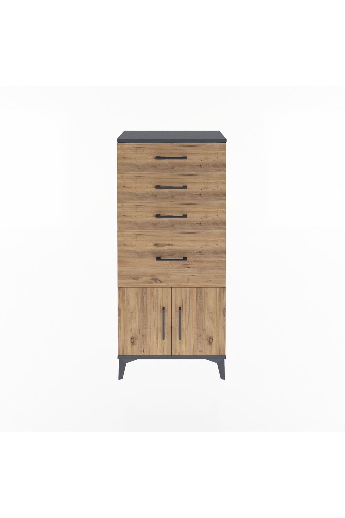 Arges Dolap 4 Çekmeceli 2 Kapaklı 60x30x134 Antrasit-Çam