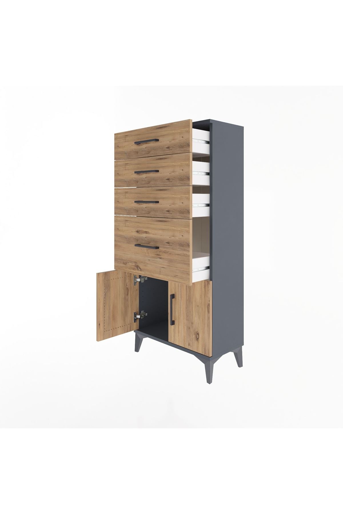 Arges Dolap 4 Çekmeceli 2 Kapaklı 60x30x134 Antrasit-Çam