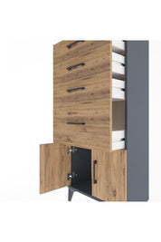 Arges Dolap 4 Çekmeceli 2 Kapaklı 60x30x134 Antrasit-Çam