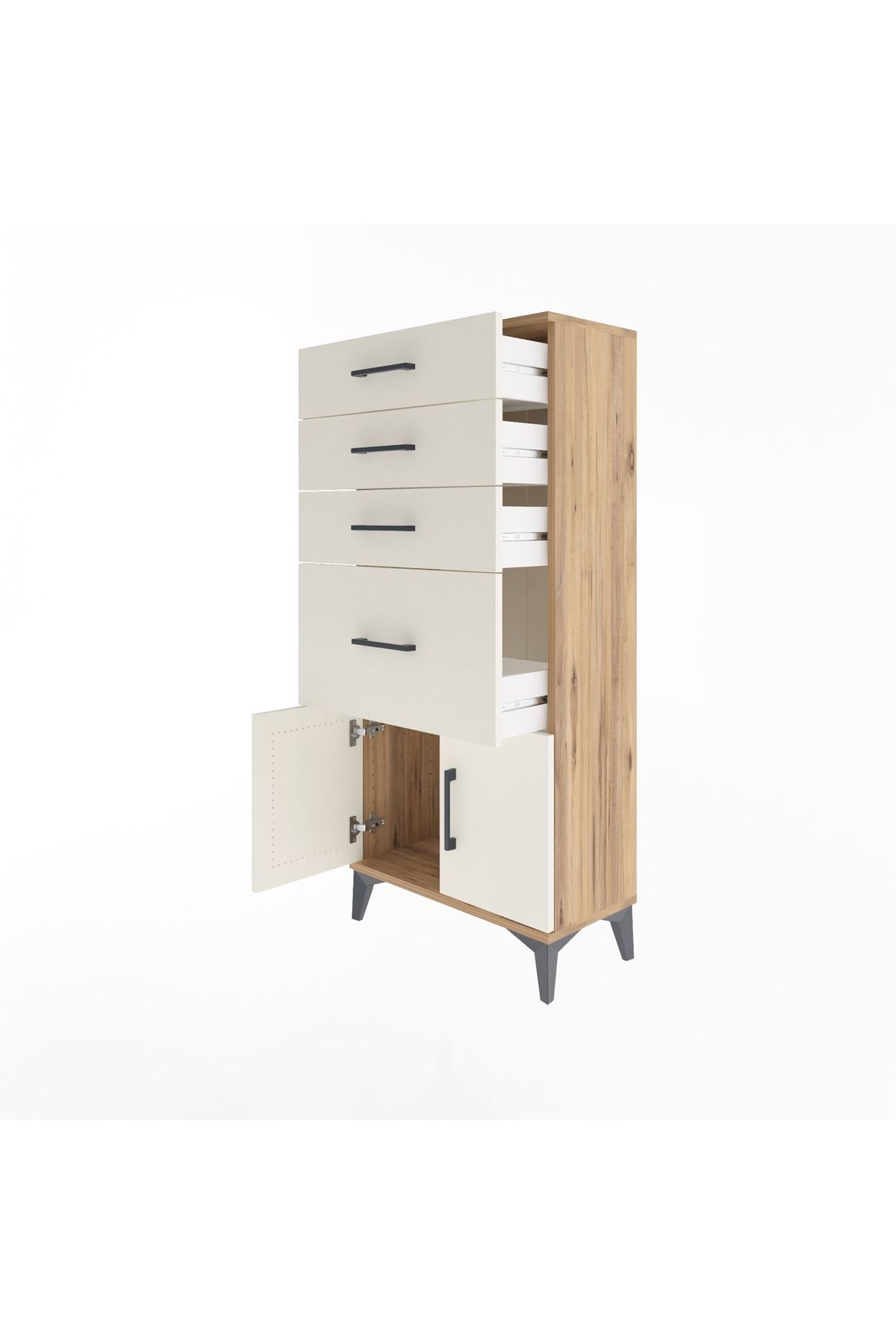 Arges Dolap 4 Çekmeceli 2 Kapaklı 60x30x134 Çam-Aytaşı