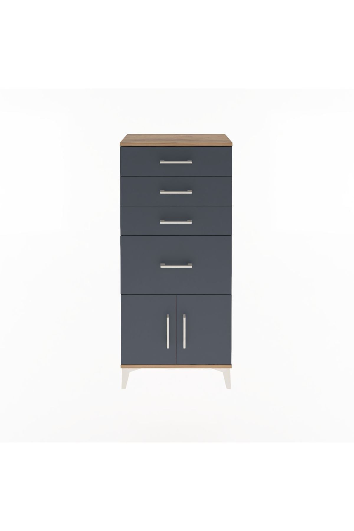 Arges Dolap 4 Çekmeceli 2 Kapaklı 60x30x134 Çam-Antrasit