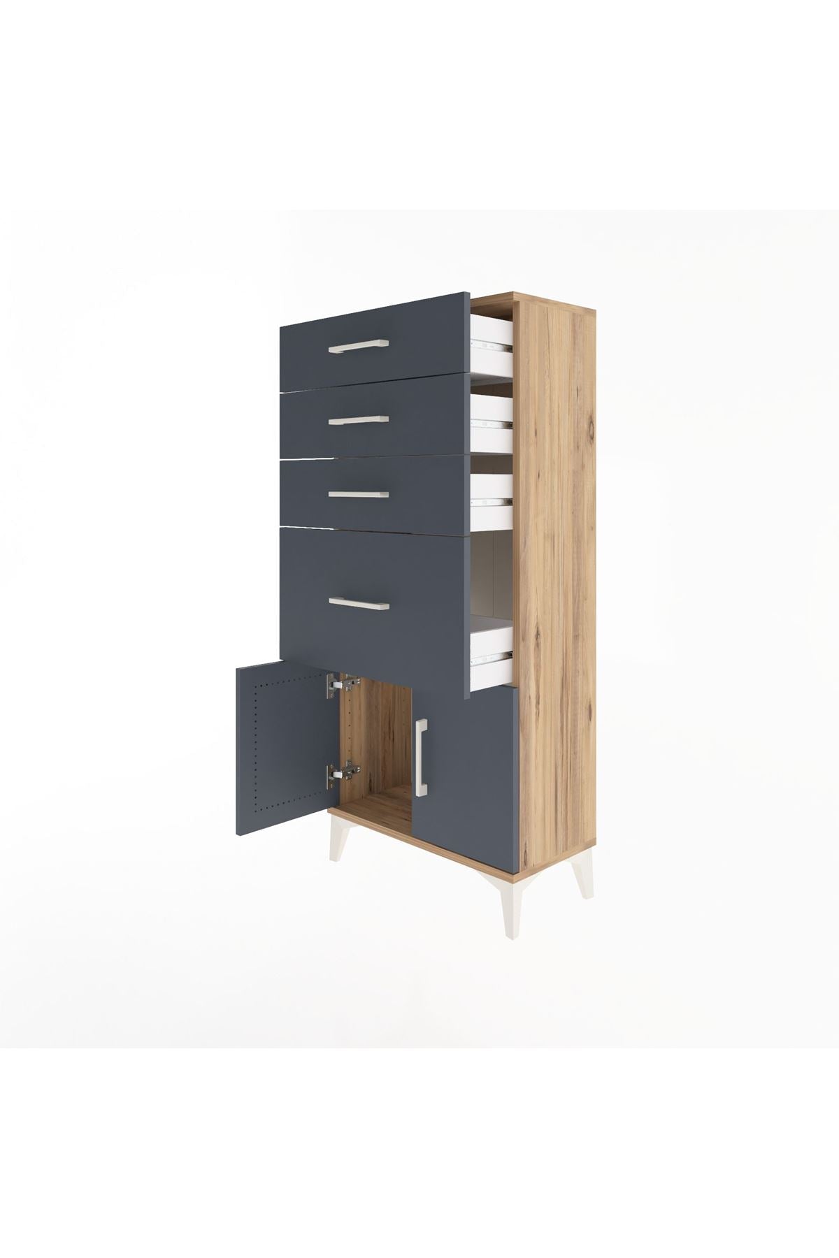 Arges Dolap 4 Çekmeceli 2 Kapaklı 60x30x134 Çam-Antrasit