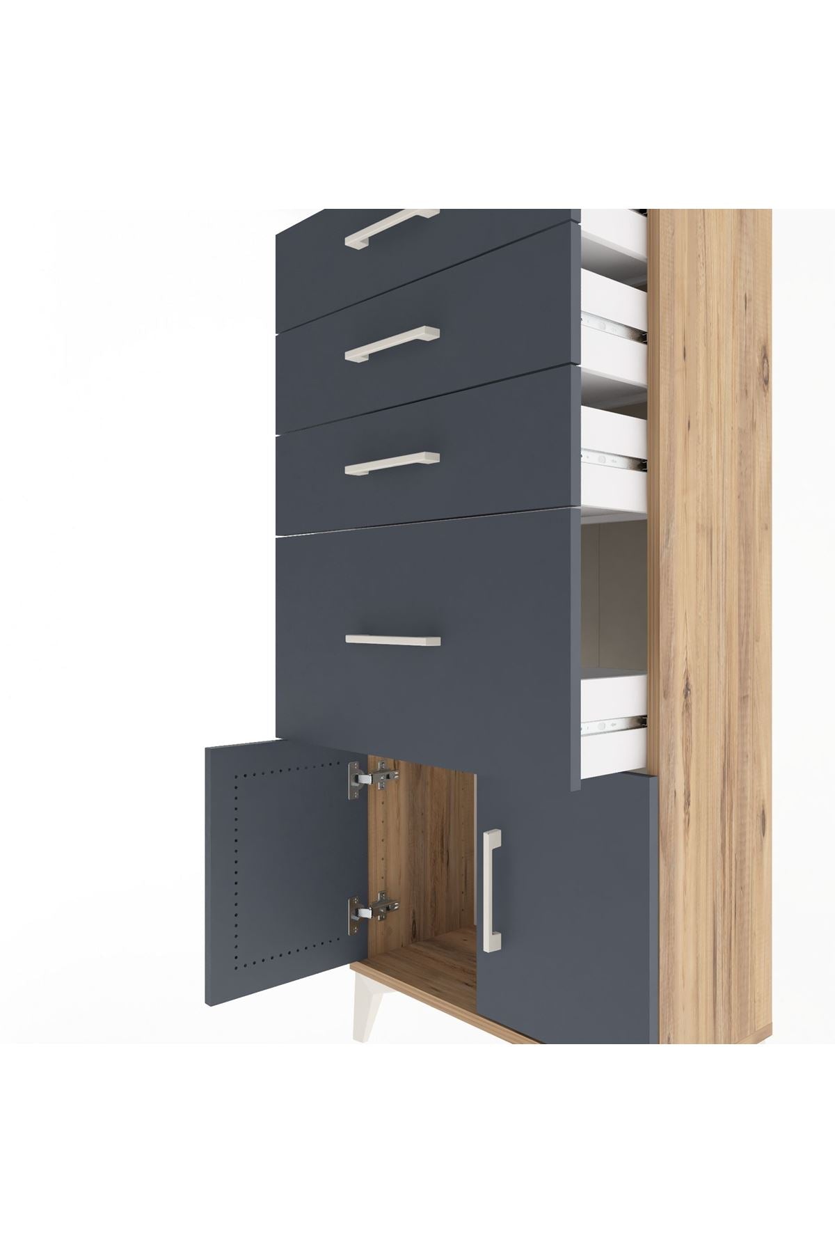 Arges Dolap 4 Çekmeceli 2 Kapaklı 60x30x134 Çam-Antrasit