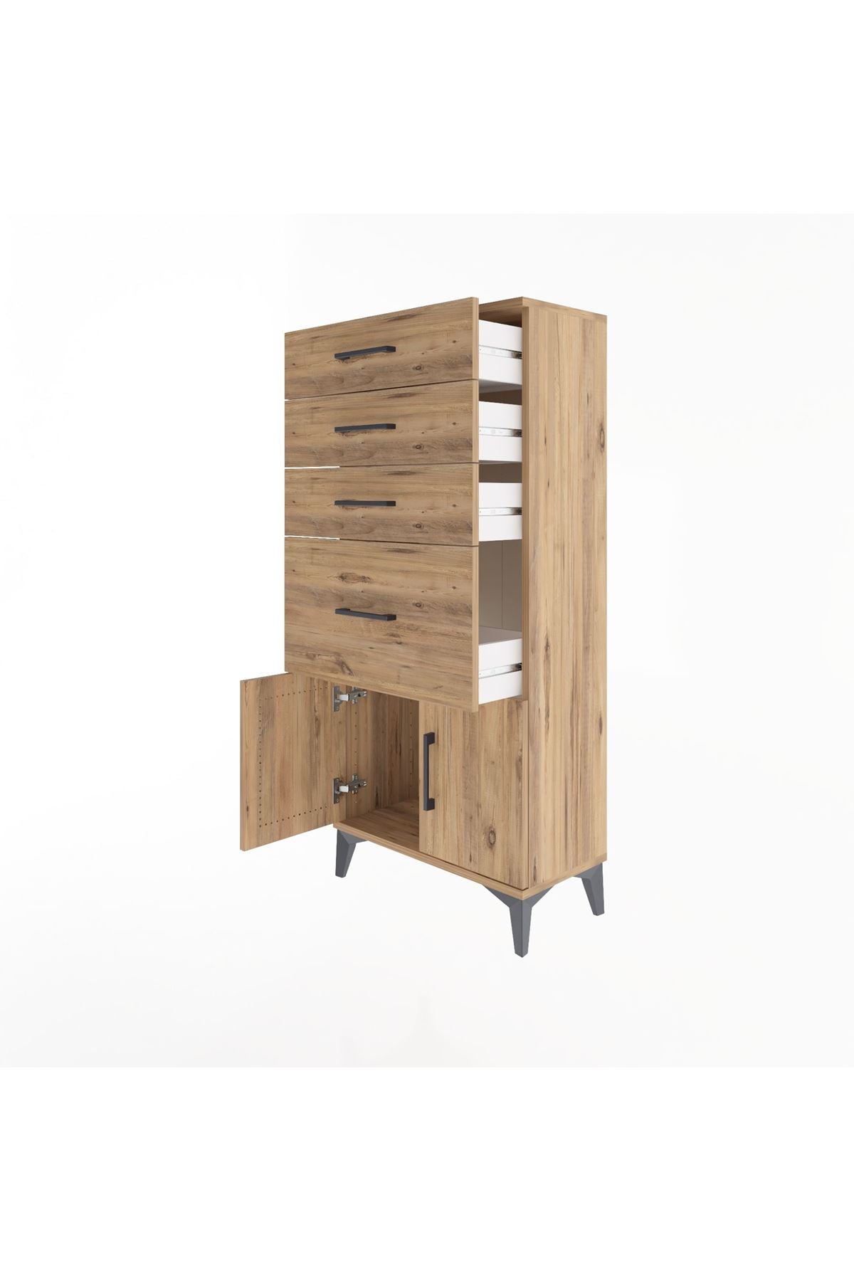 Arges Dolap 4 Çekmeceli 2 Kapaklı 60x30x134 Çam-Çam