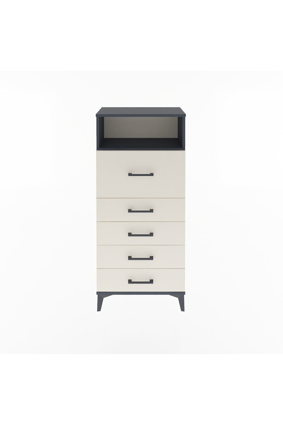 Arges Dolap Tek Raflı 5 Çekmeceli 60x30x134 Antrasit-Aytaşı