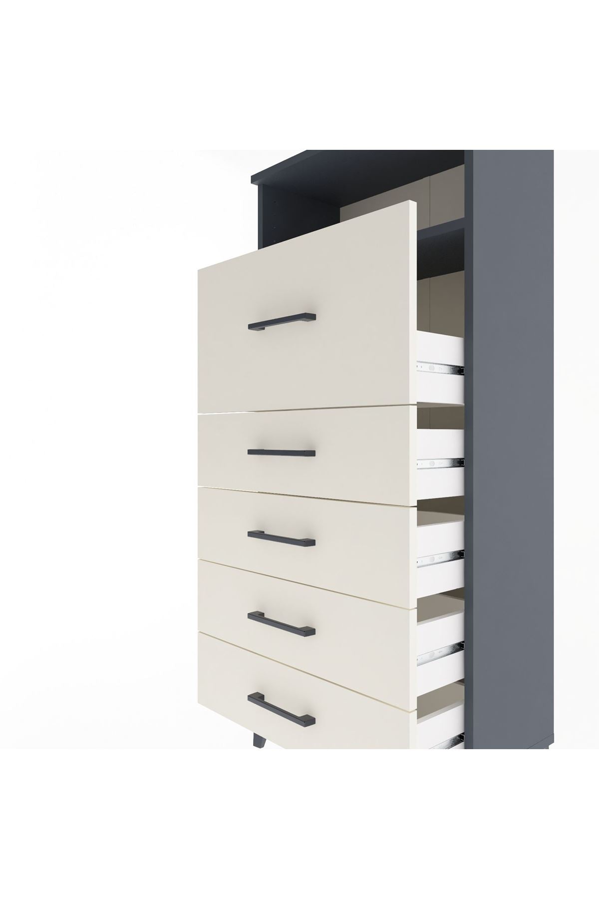 Arges Dolap Tek Raflı 5 Çekmeceli 60x30x134 Antrasit-Aytaşı