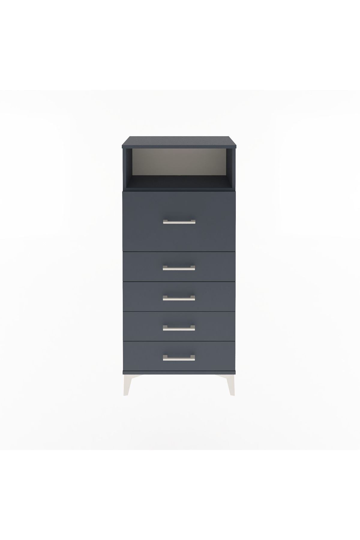 Arges Dolap Tek Raflı 5 Çekmeceli 60x30x134 Antrasit-Antrasit
