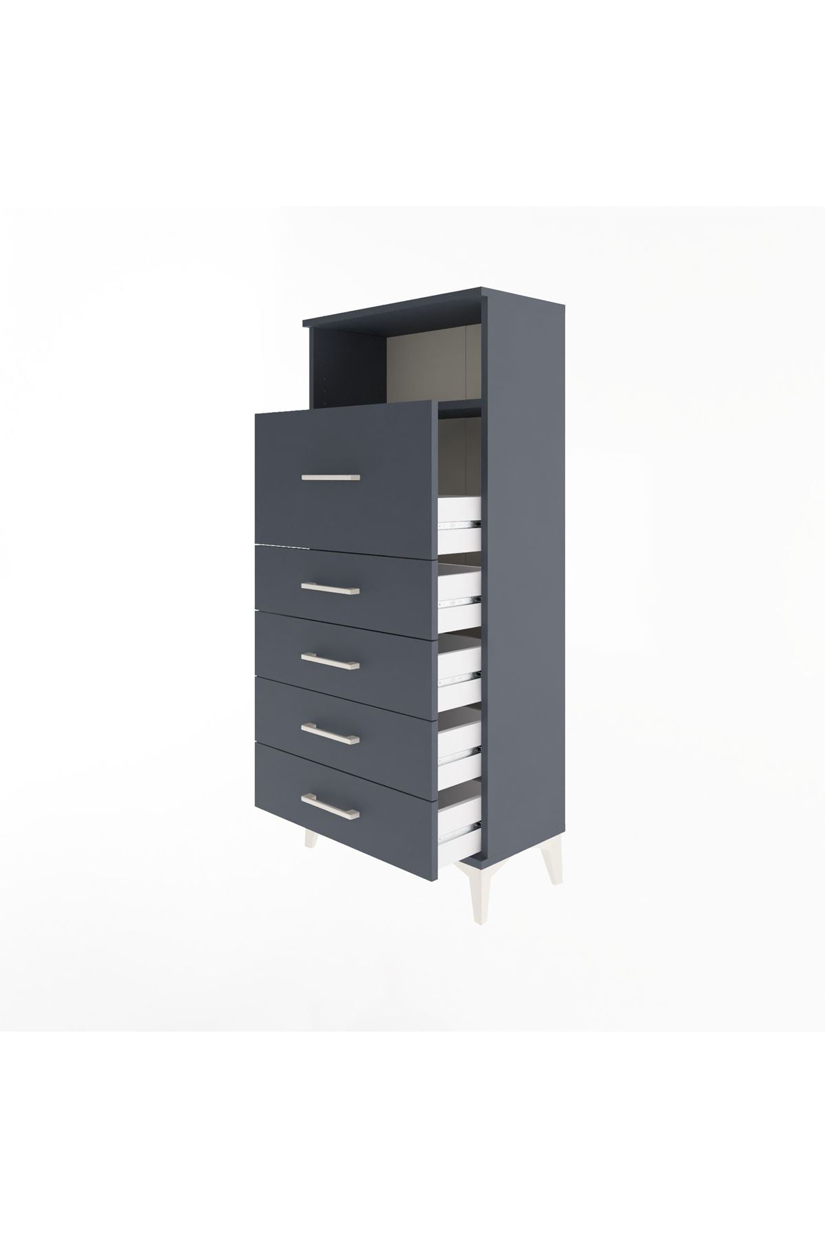 Arges Dolap Tek Raflı 5 Çekmeceli 60x30x134 Antrasit-Antrasit