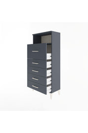 Arges Dolap Tek Raflı 5 Çekmeceli 60x30x134 Antrasit-Antrasit