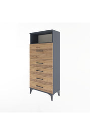 Arges Dolap Tek Raflı 5 Çekmeceli 60x30x134 Antrasit-Çam