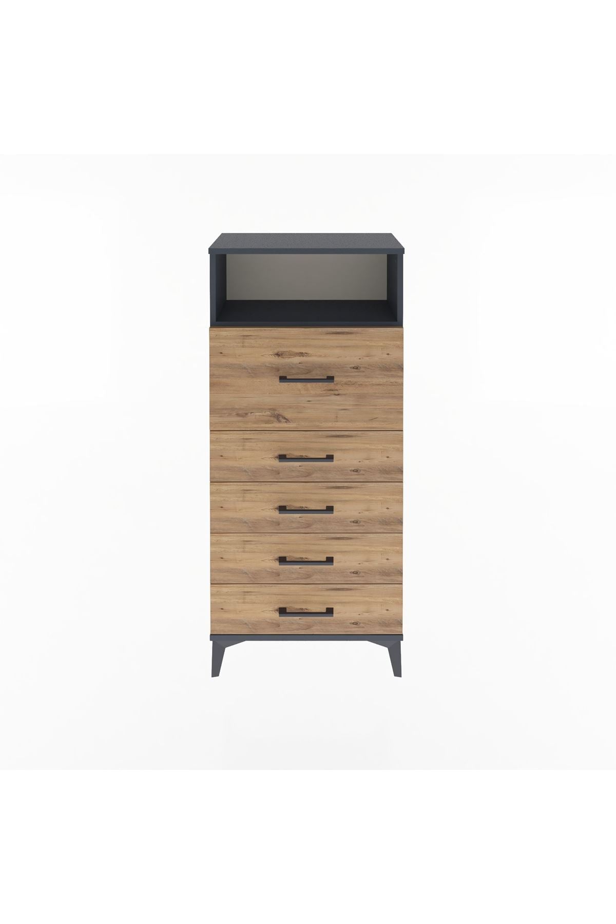 Arges Dolap Tek Raflı 5 Çekmeceli 60x30x134 Antrasit-Çam