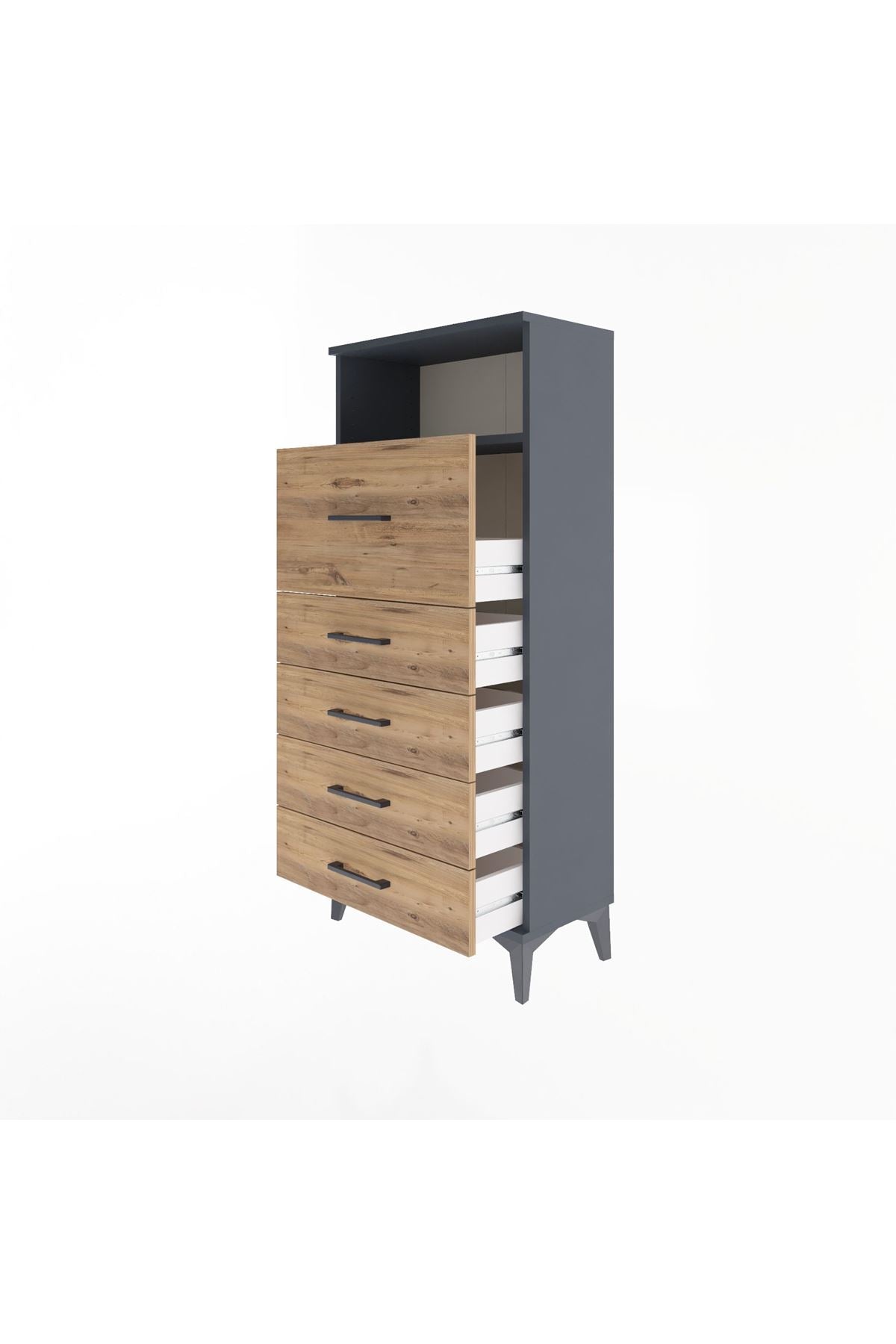Arges Dolap Tek Raflı 5 Çekmeceli 60x30x134 Antrasit-Çam