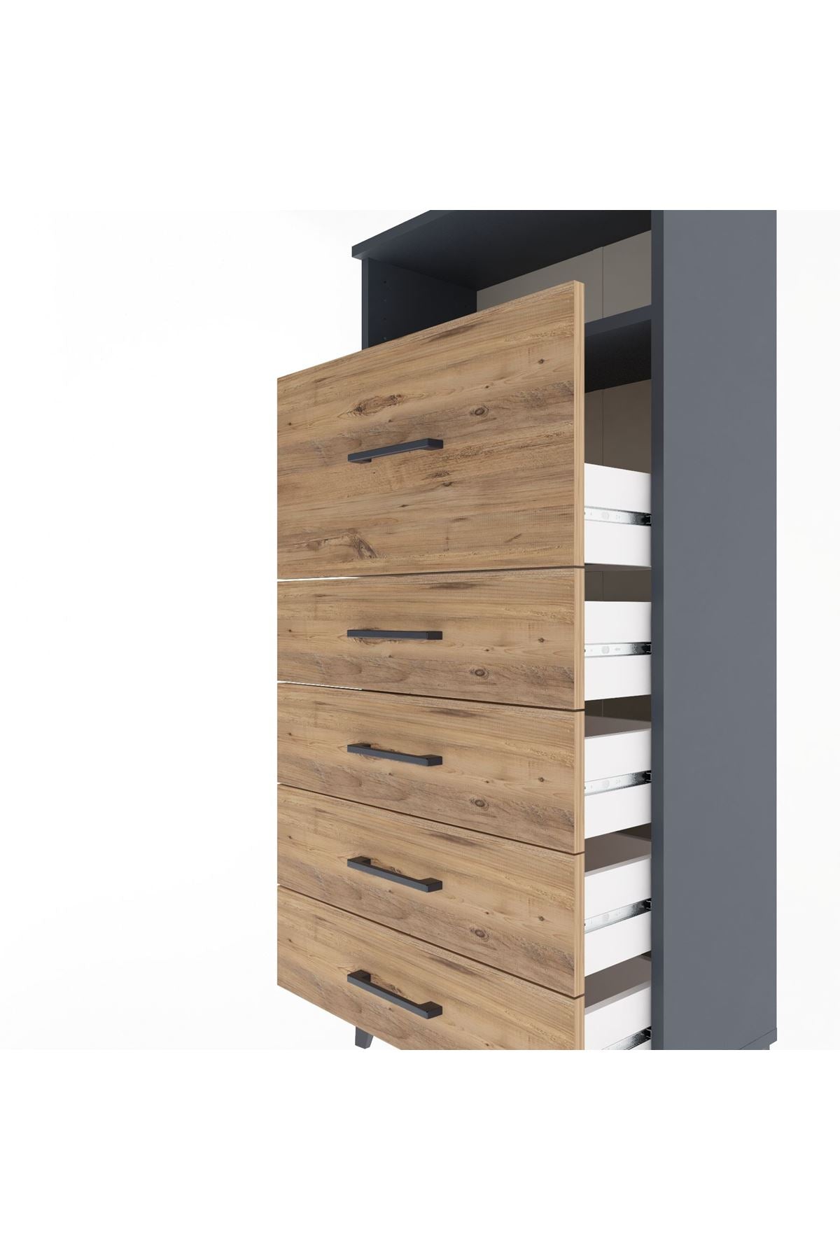 Arges Dolap Tek Raflı 5 Çekmeceli 60x30x134 Antrasit-Çam