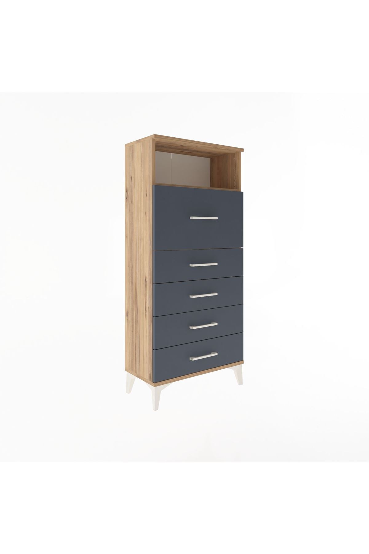 Arges Dolap Tek Raflı 5 Çekmeceli 60x30x134 Çam-Antrasit