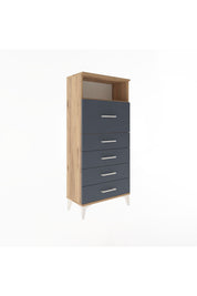 Arges Dolap Tek Raflı 5 Çekmeceli 60x30x134 Çam-Antrasit