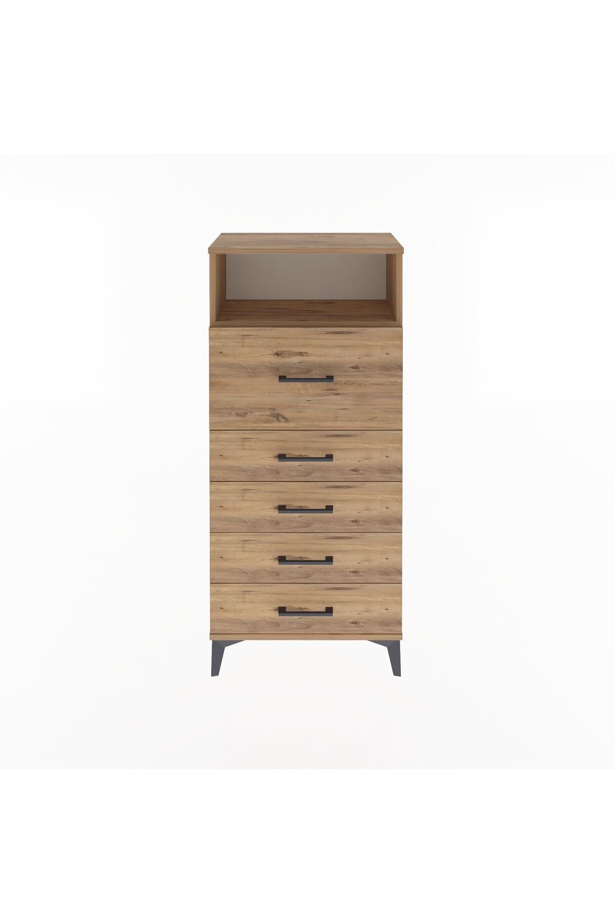 Arges Dolap Tek Raflı 5 Çekmeceli 60x30x134 Çam-Çam