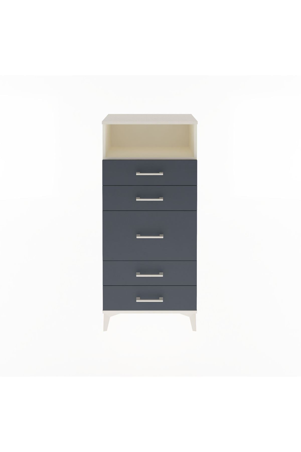 Arges Dolap Tek Raflı 5 Çekmeceli 60x30x134 Aytaşı-Antrasit