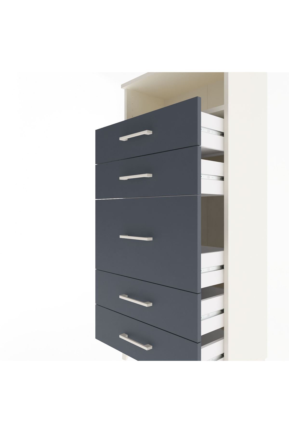 Arges Dolap Tek Raflı 5 Çekmeceli 60x30x134 Aytaşı-Antrasit