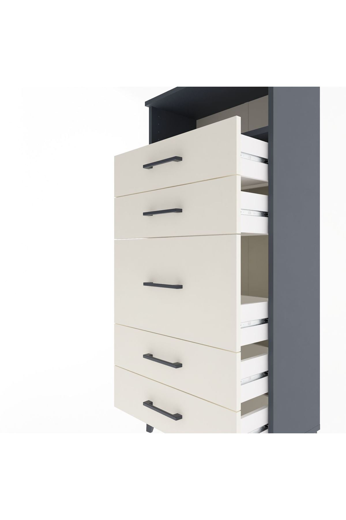 Arges Dolap Tek Raflı 5 Çekmeceli 60x30x134 Antrasit-Aytaşı