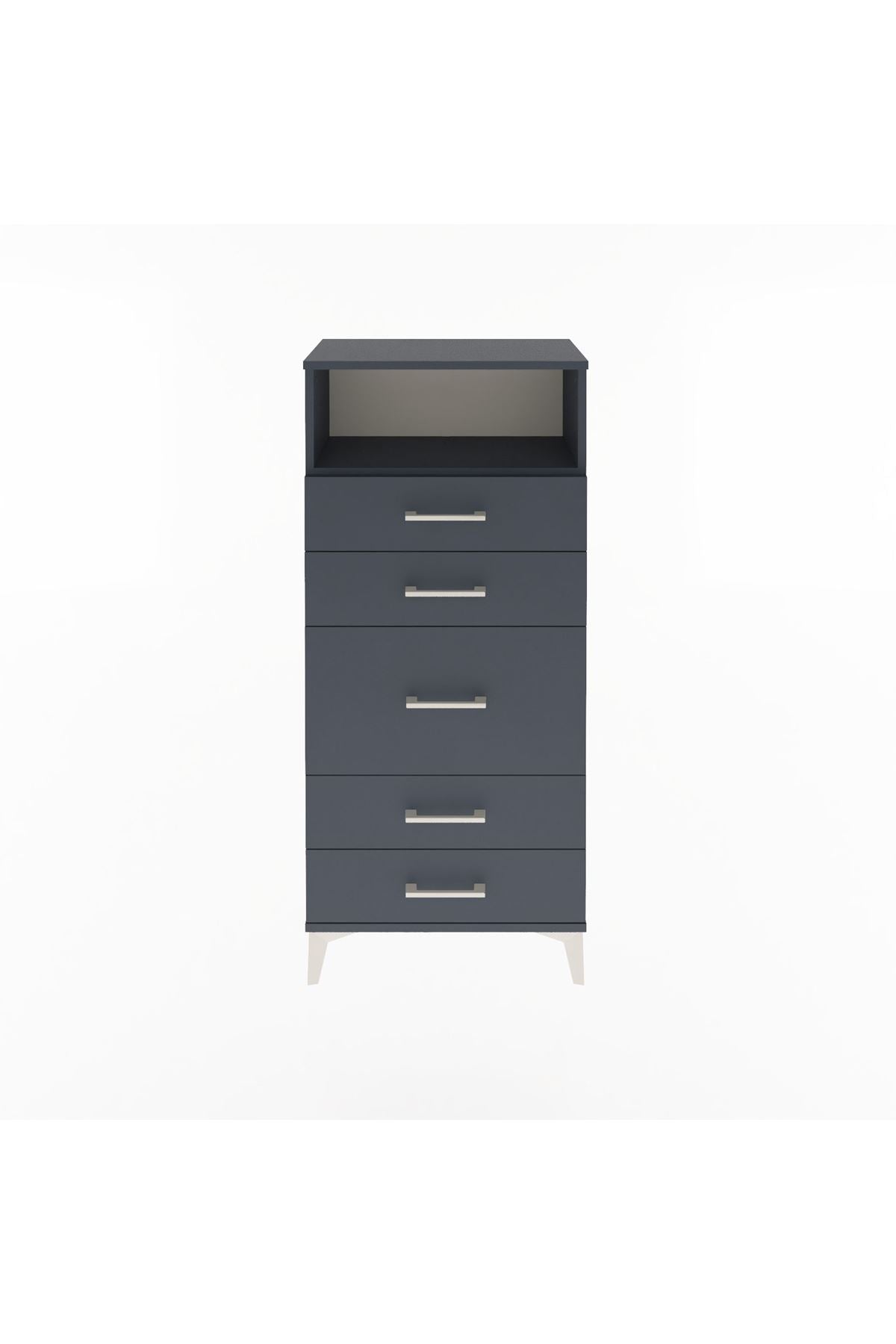 Arges Dolap Tek Raflı 5 Çekmeceli 60x30x134 Antrasit-Antrasit