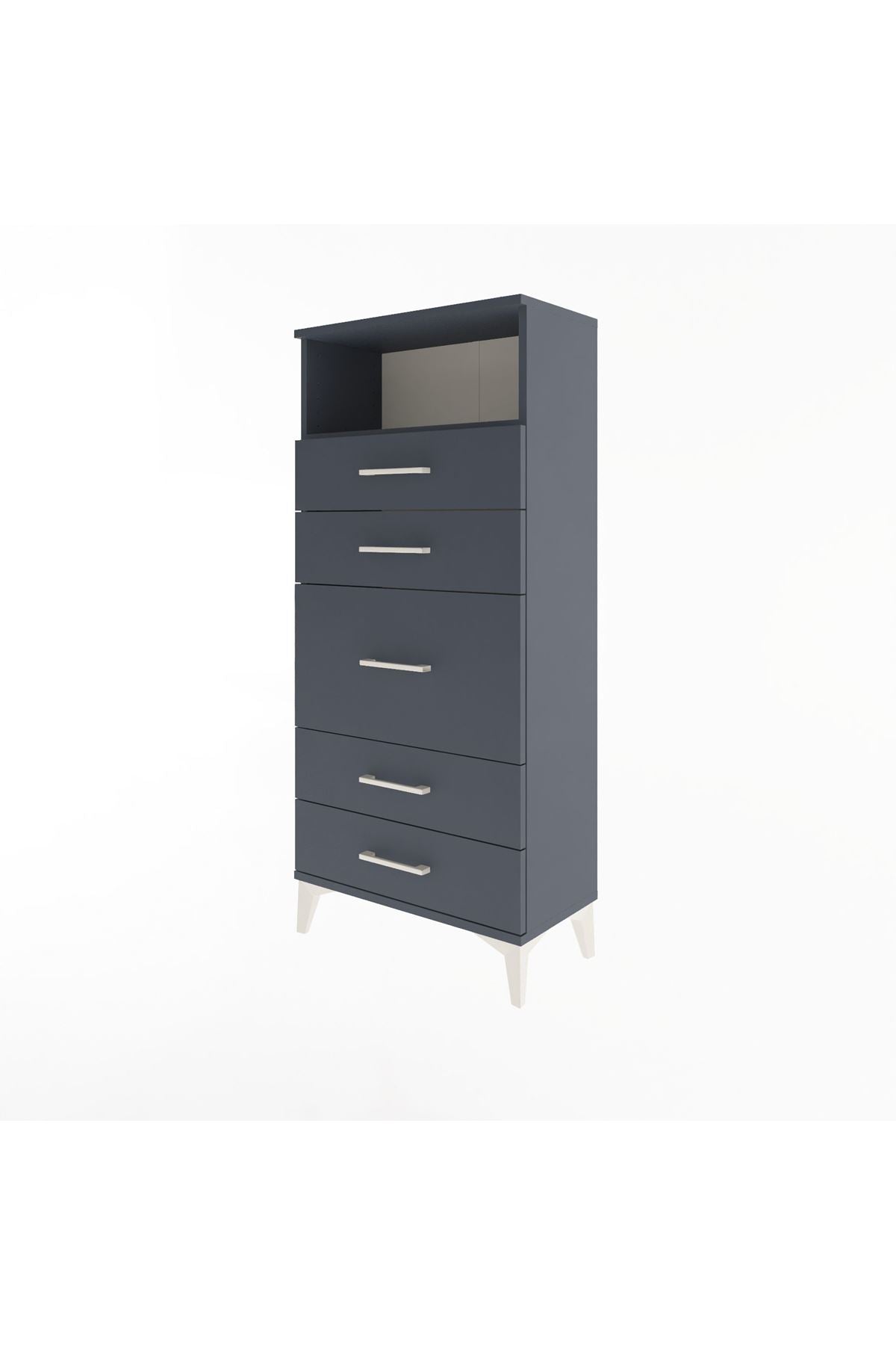 Arges Dolap Tek Raflı 5 Çekmeceli 60x30x134 Antrasit-Antrasit