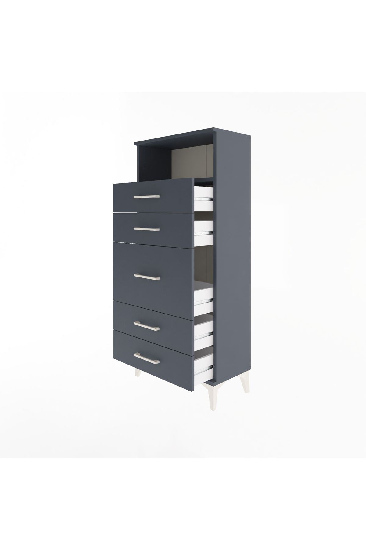 Arges Dolap Tek Raflı 5 Çekmeceli 60x30x134 Antrasit-Antrasit