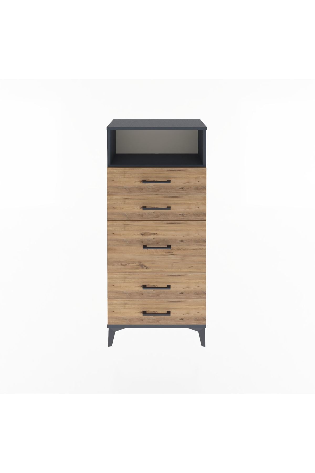 Arges Dolap Tek Raflı 5 Çekmeceli 60x30x134 Antrasit-Çam