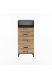 Arges Dolap Tek Raflı 5 Çekmeceli 60x30x134 Antrasit-Çam