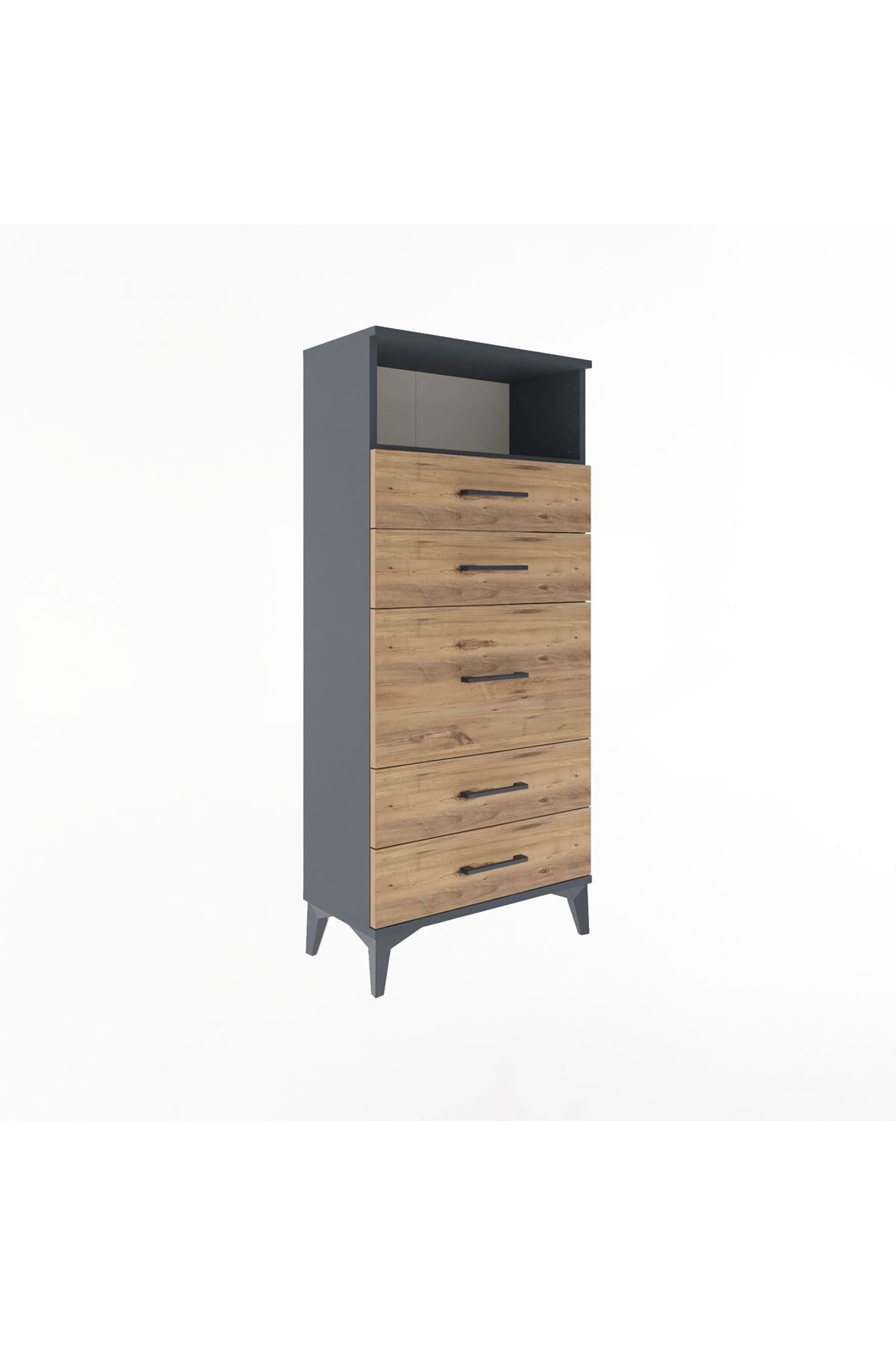 Arges Dolap Tek Raflı 5 Çekmeceli 60x30x134 Antrasit-Çam