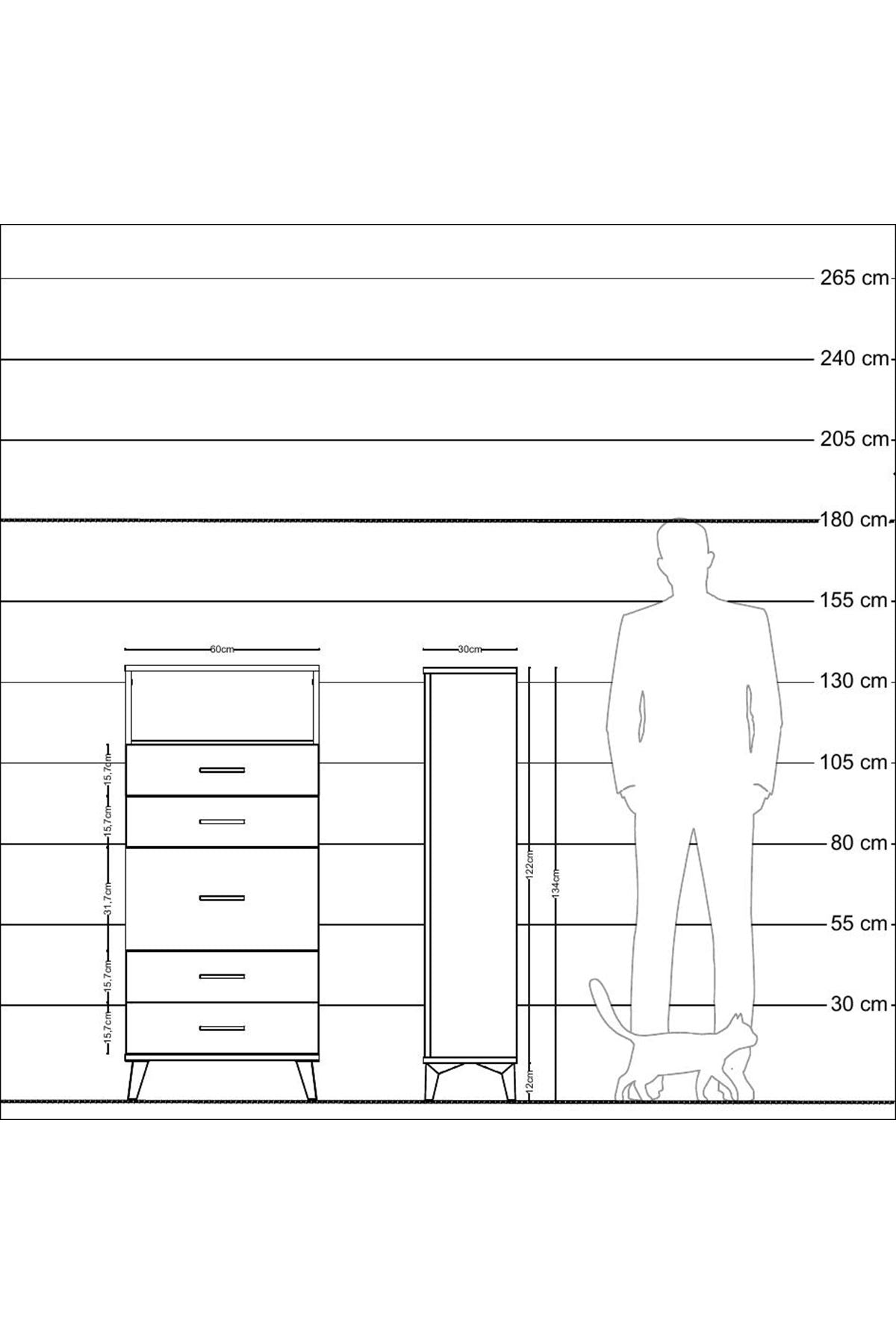 Arges Dolap Tek Raflı 5 Çekmeceli 60x30x134 Çam-Aytaşı