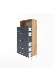 Arges Dolap Tek Raflı 5 Çekmeceli 60x30x134 Çam-Antrasit
