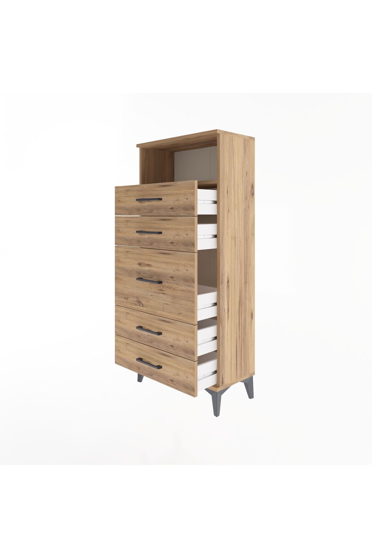 Arges Dolap Tek Raflı 5 Çekmeceli 60x30x134 Çam-Çam