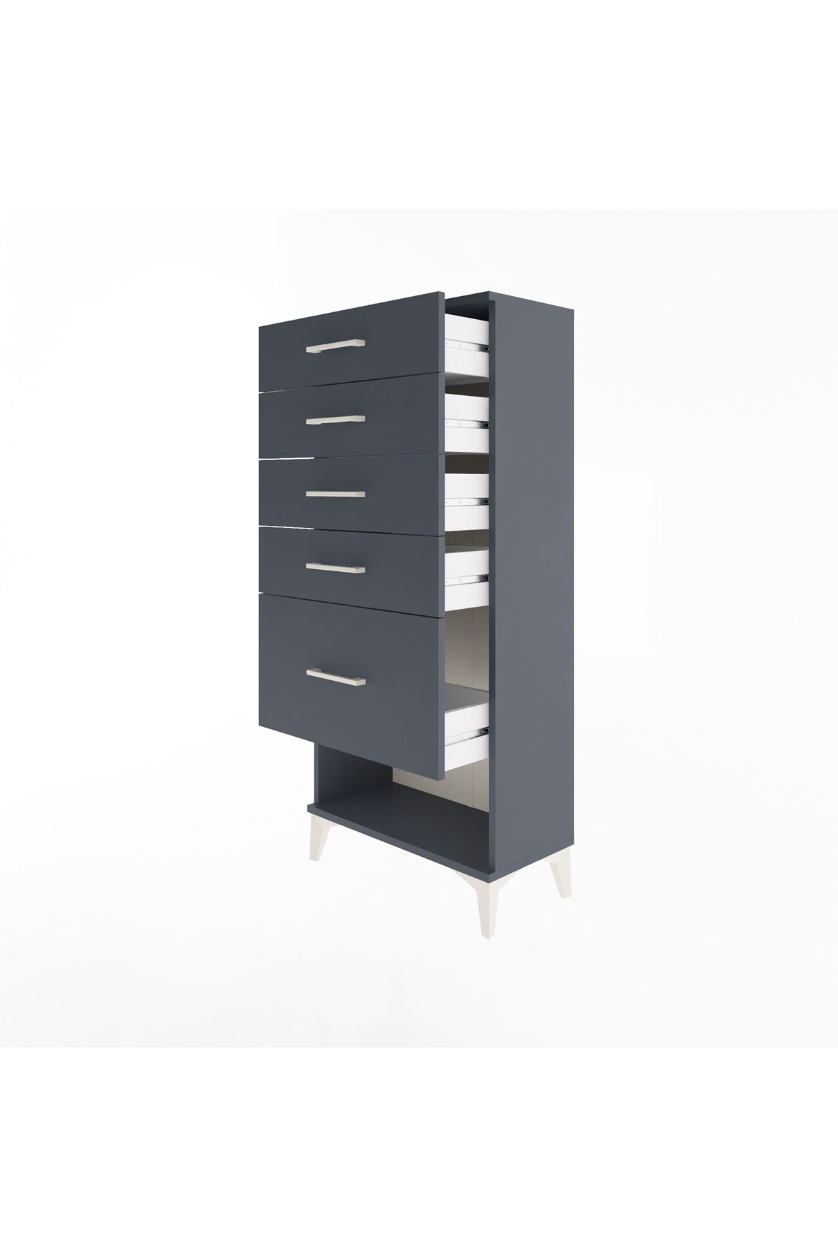 Arges Dolap 5 Çekmeceli 60x30x134 Antrasit-Antrasit