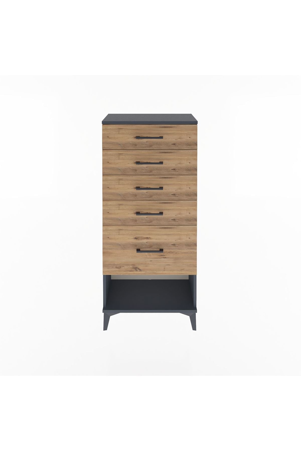 Arges Dolap 5 Çekmeceli 60x30x134 Antrasit-Çam