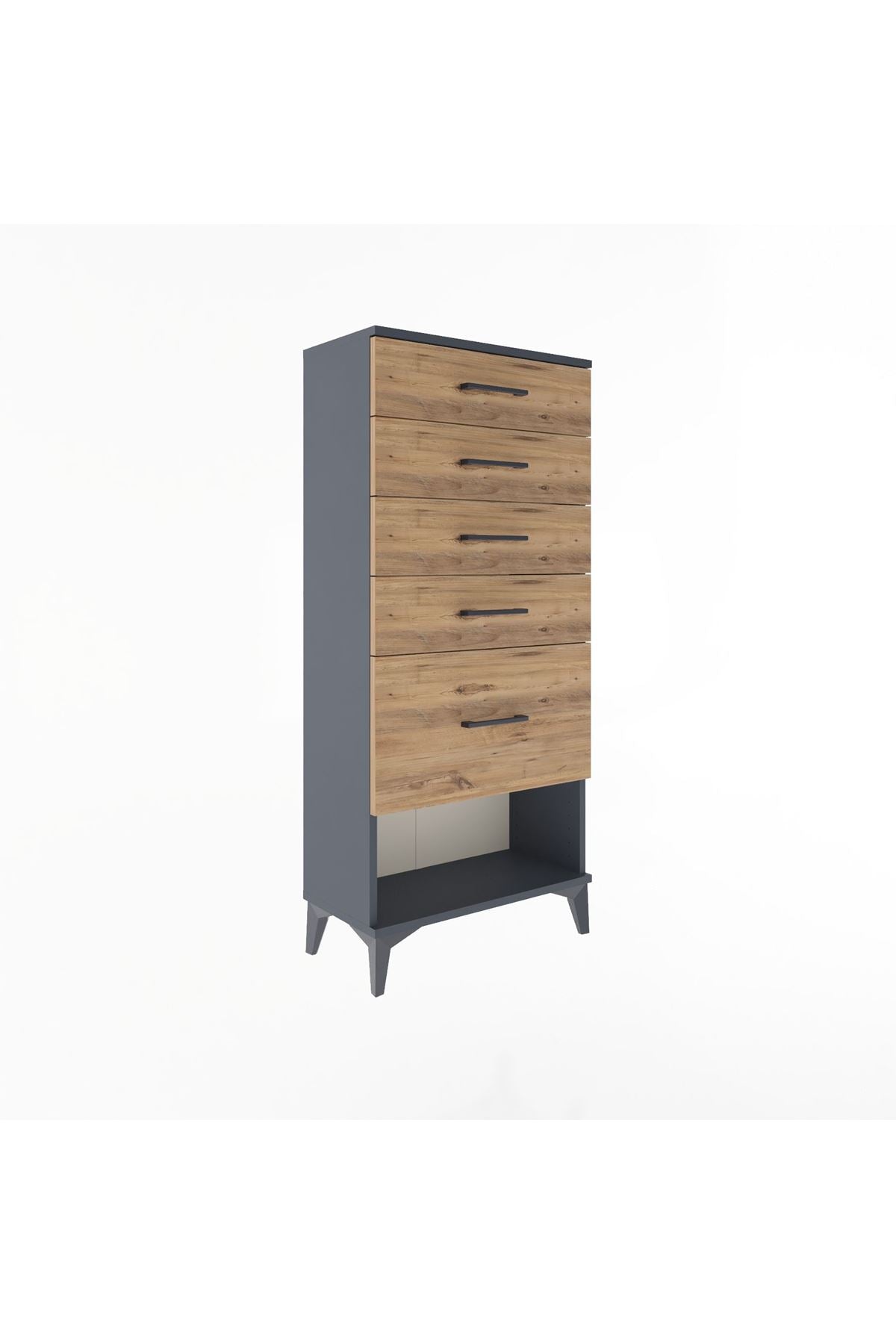 Arges Dolap 5 Çekmeceli 60x30x134 Antrasit-Çam