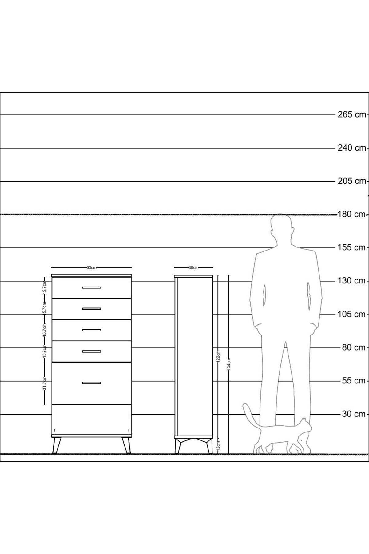 Arges Dolap 5 Çekmeceli 60x30x134 Çam-Antrasit
